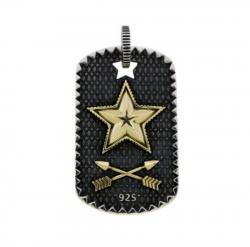 SHERIFF STAR & STAR HOLE DOG TAG WITH COIN EDGE 925/18K