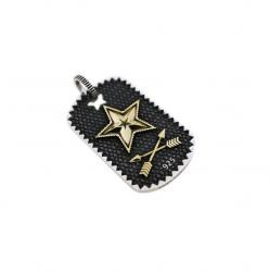 SHERIFF STAR & STAR HOLE DOG TAG WITH COIN EDGE 925/18K