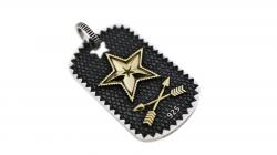 SHERIFF STAR & STAR HOLE DOG TAG WITH COIN EDGE 925/18K