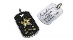 SHERIFF STAR & STAR HOLE DOG TAG WITH COIN EDGE 925/18K