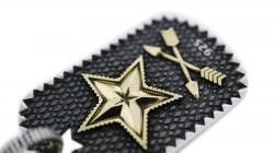 SHERIFF STAR & STAR HOLE DOG TAG WITH COIN EDGE 925/18K