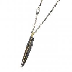 CS NAVAJO TRIPLE STARS ON THE FIRST ARROW FEATHER PENDANT 925/18K