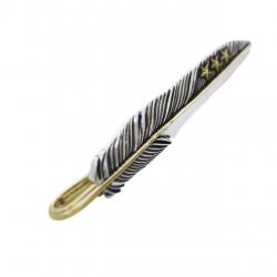 CS NAVAJO TRIPLE STARS ON THE FIRST ARROW FEATHER PENDANT 925/18K