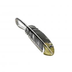 CS NAVAJO TINY STAR ARROW FEATHER LEFT TWISTED 925/18K PENDANT - 2