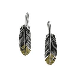 CS NAVAJO TINY STAR ARROW FEATHER LEFT TWISTED 925/18K PENDANT - 2