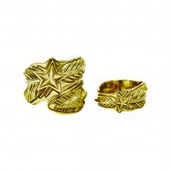 LARGE CS NAVAJO SHERIFF STAR ARROW FEATHER RING 18K GOLD - VIP EXCLUSIVE