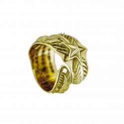 LARGE CS NAVAJO SHERIFF STAR ARROW FEATHER RING 18K GOLD - VIP EXCLUSIVE