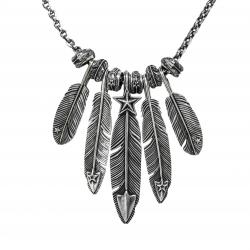 5 in 1 CS NAVAJO SHERIFF STAR ARROW FEATHER NECKLACE WITH 6 FEATHER BEADS