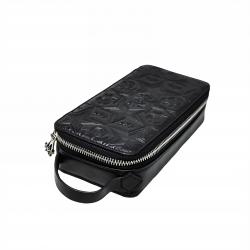 【GIFT WITH PURCHASE】CS LEATHER PRINTED LOGO COSMETIC BAG WITH ARROW RISING STAR ZIPPER - BLACK