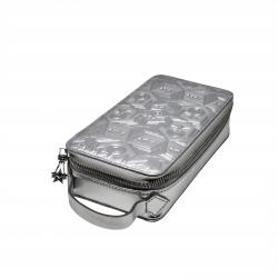 【GIFT WITH PURCHASE】CS LEATHER PRINTED LOGO COSMETIC BAG WITH ARROW RISING STAR ZIPPER - SILVER