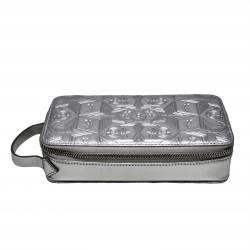 【GIFT WITH PURCHASE】CS LEATHER PRINTED LOGO COSMETIC BAG WITH ARROW RISING STAR ZIPPER - SILVER