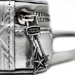 【GIFT WITH PURCHASE】CS LEATHER PRINTED LOGO COSMETIC BAG WITH ARROW RISING STAR ZIPPER - SILVER