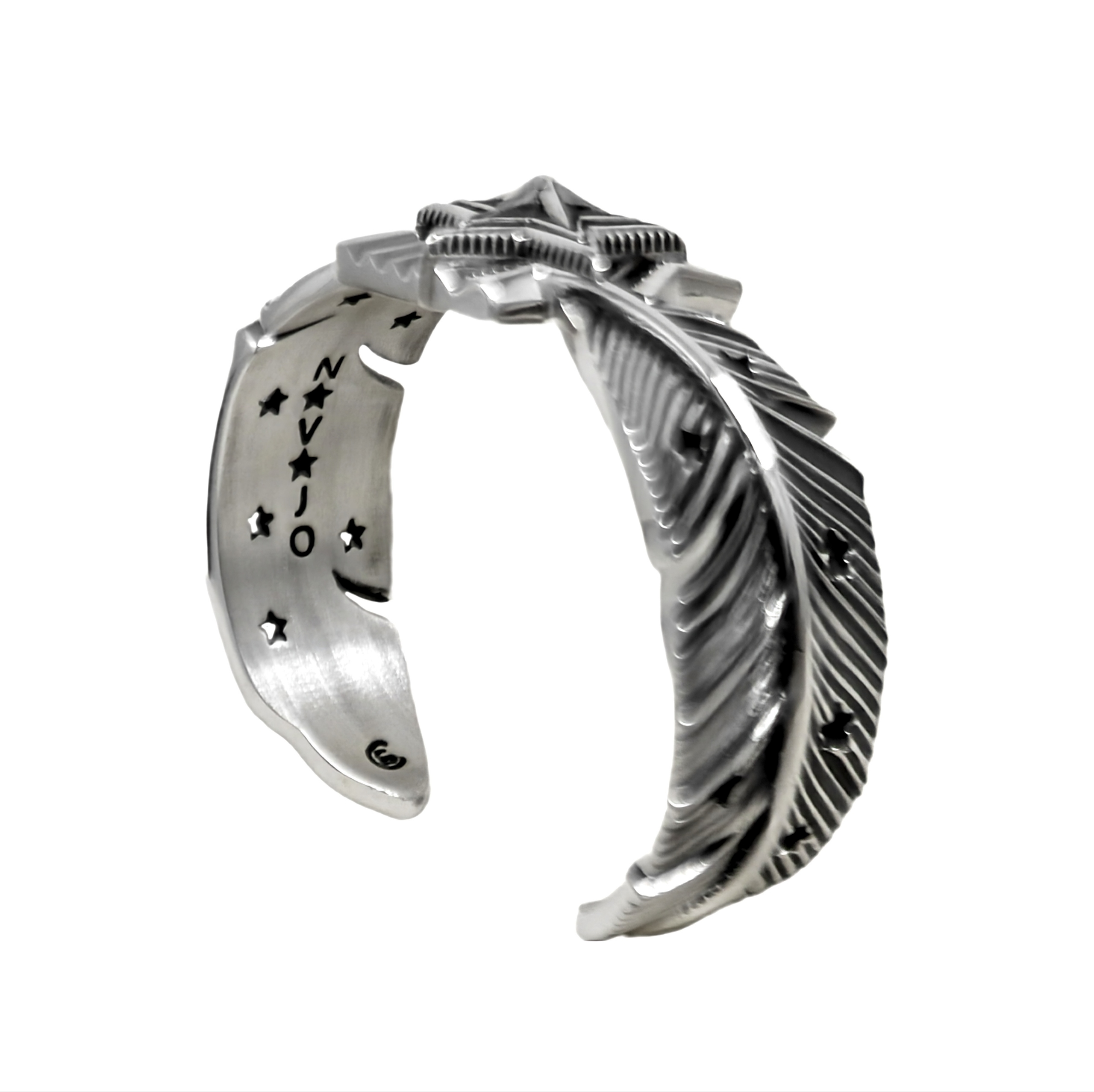 HEAVY CS NAVAJO SHERIFF STAR ARROW FEATHER CUFF - STARRY
