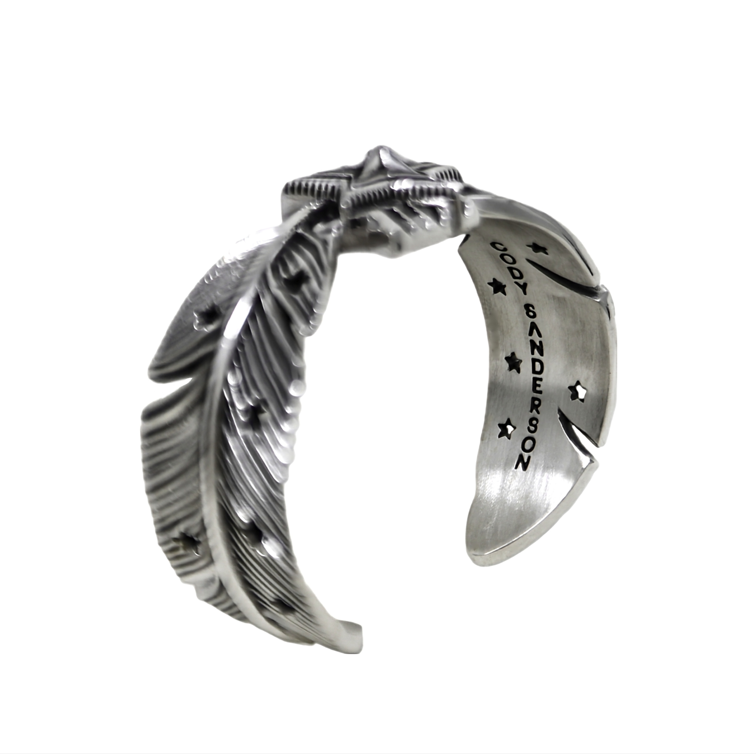 HEAVY CS NAVAJO SHERIFF STAR ARROW FEATHER CUFF - STARRY