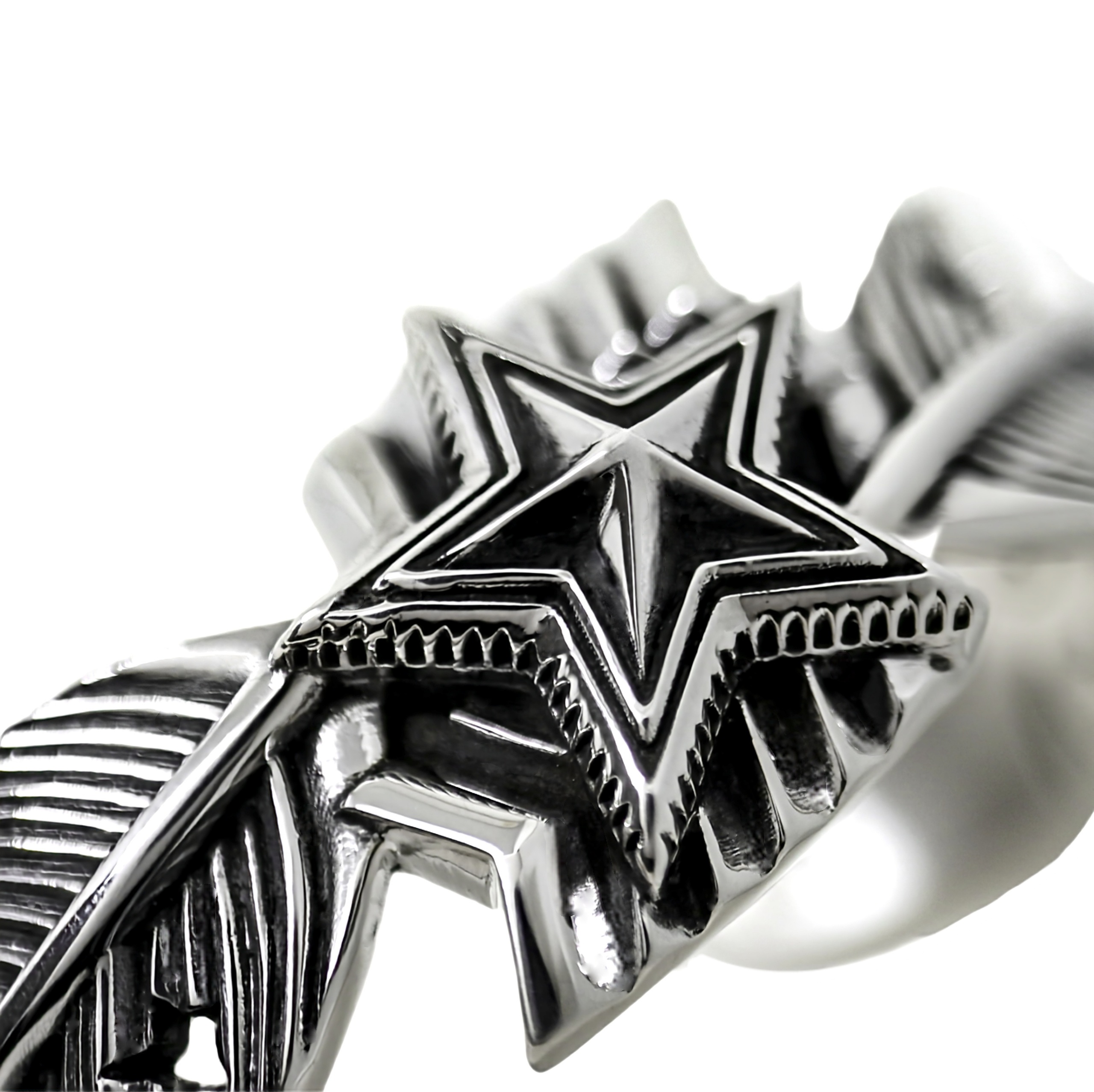 HEAVY CS NAVAJO SHERIFF STAR ARROW FEATHER CUFF - STARRY
