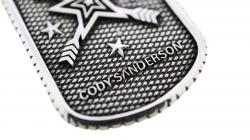 SMALL STARS & CROSSED ARROWS DOG TAG WITH OUTSIDE COIN EDGE